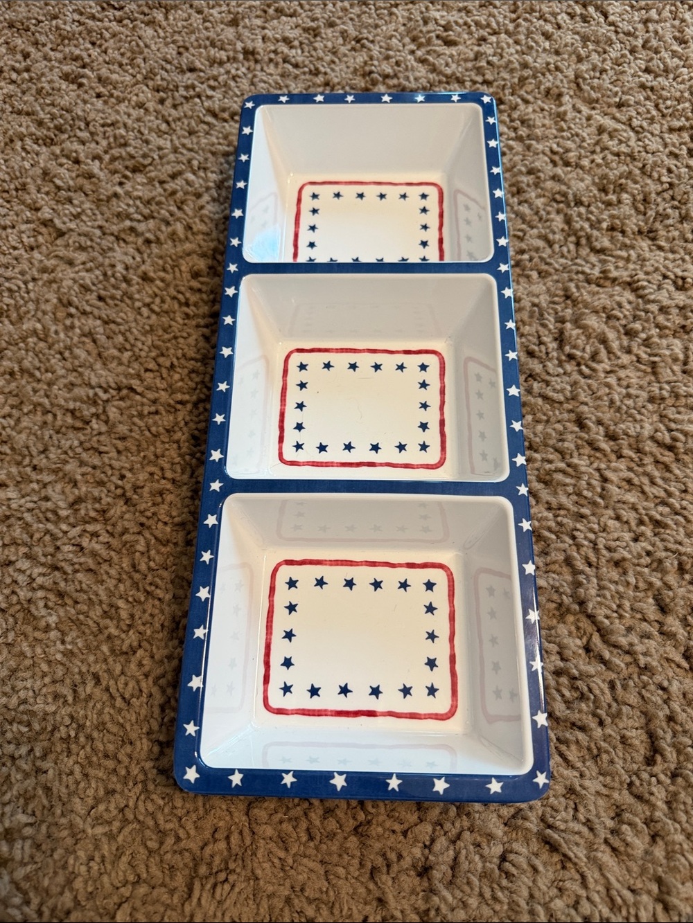 Pottery Barn Red, White & Blue Star Triple Dip Server - Picture 2 of 3